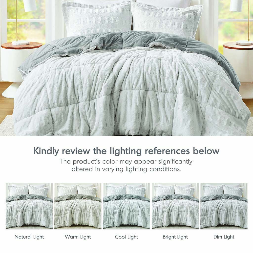 Gia - Twin Back Print Long Comforter Mini Set - Gray