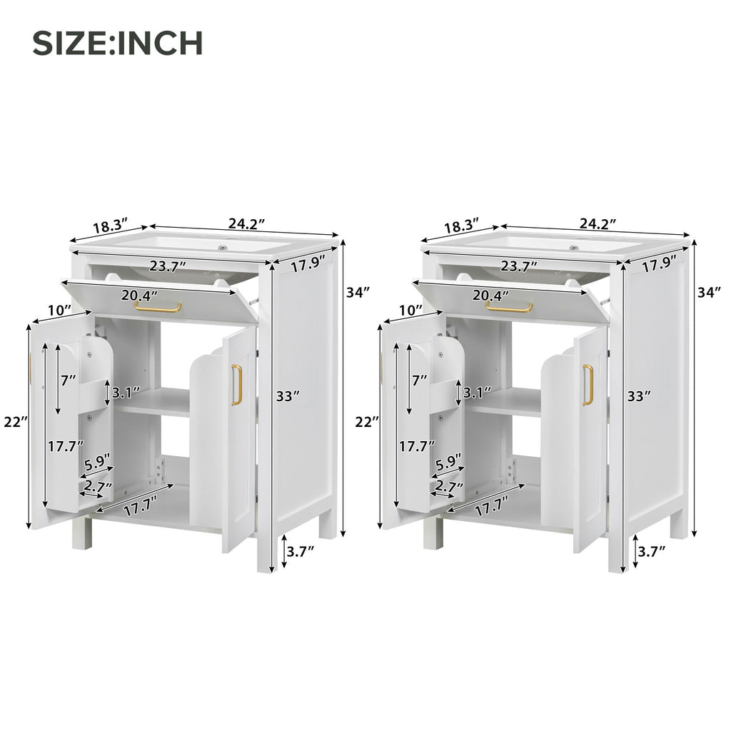 Modern Bathroom Vanity With Ceramic Sink, Soft-Close Doors, Flip Drawer, U-Shaped Shelves, Elegant Storage Solution