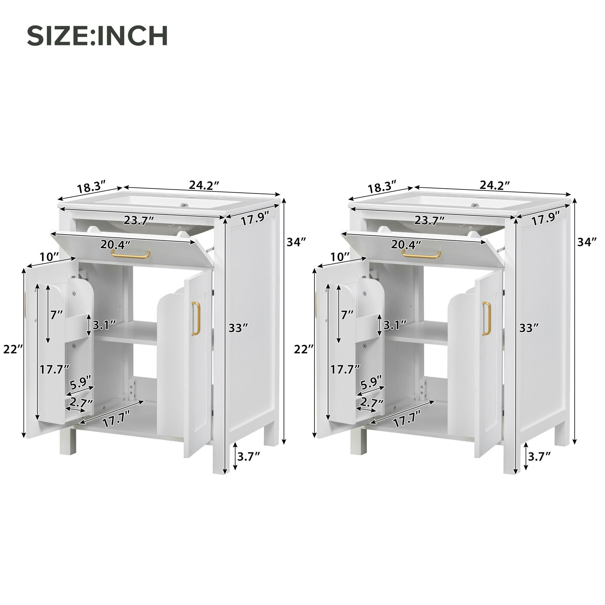 Modern Bathroom Vanity With Ceramic Sink, Soft-Close Doors, Flip Drawer, U-Shaped Shelves, Elegant Storage Solution