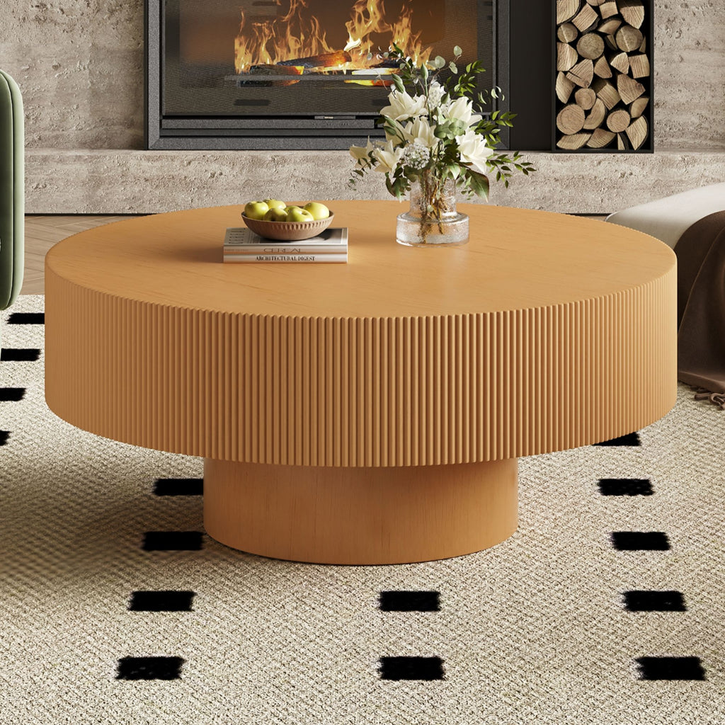 Elegant Round Coffee Table With Thick Tabletop