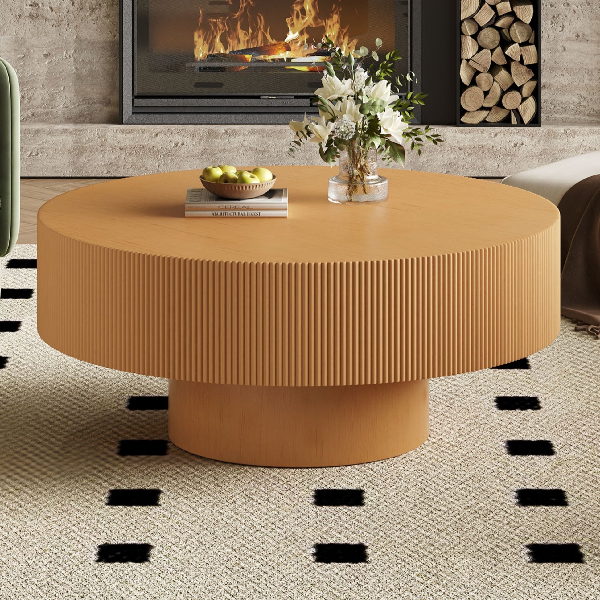 Elegant Round Coffee Table With Thick Tabletop