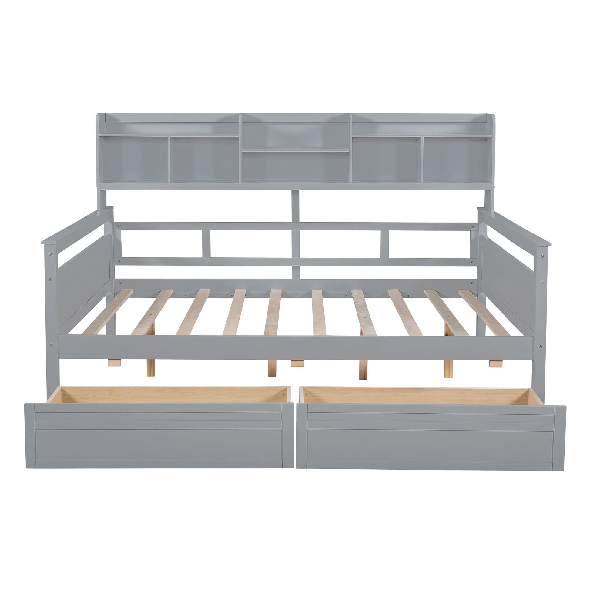 Daybed, Slat Support, With Bedside Shelves And 2 Drawers