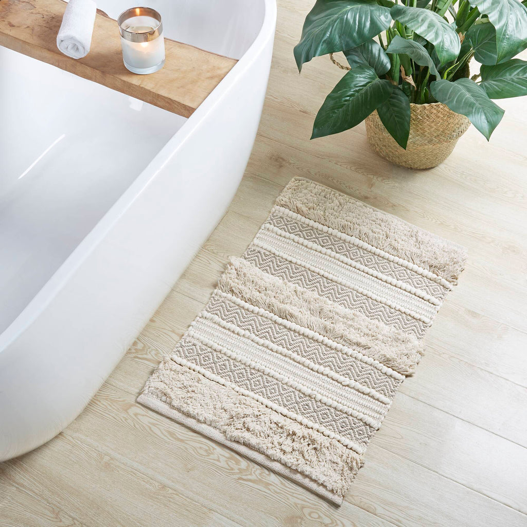 Asher - 22" x 58" Woven Texture Stripe Bath Rug - Natural