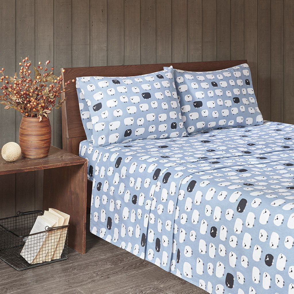 Flannel - California King Sheet Set - Blue Sheep