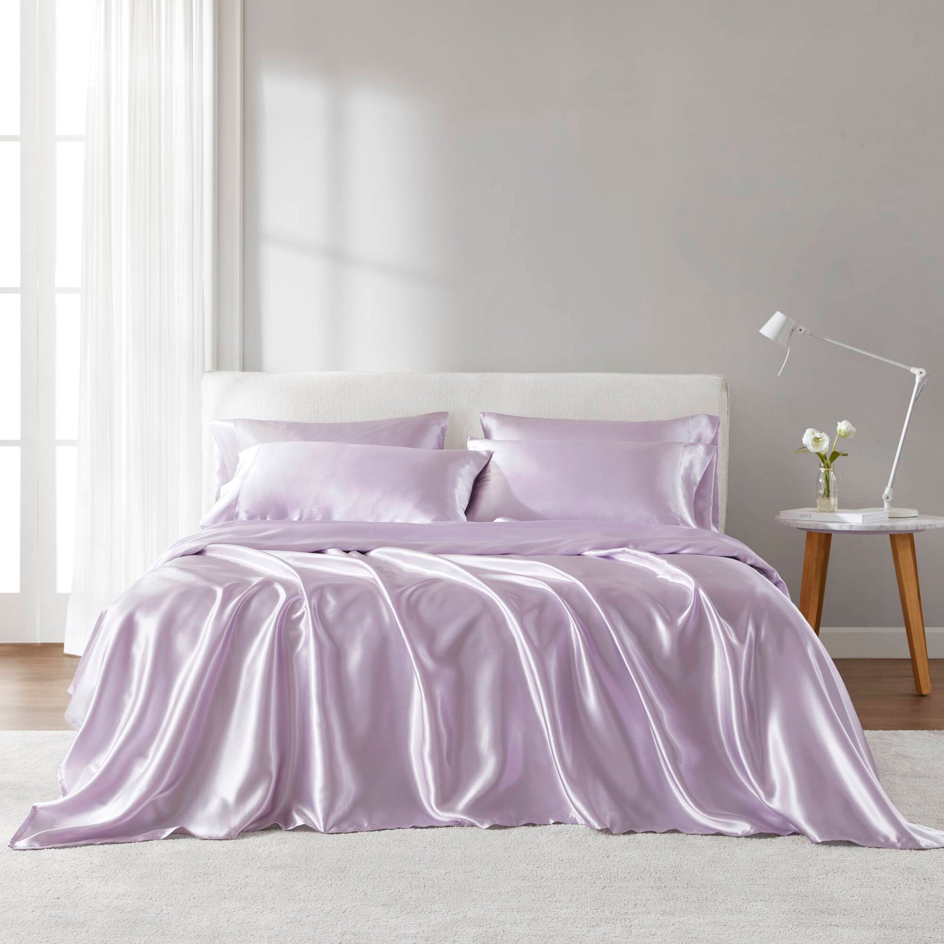 Satin - 6 Piece King Luxury Sheet Set - Lilac