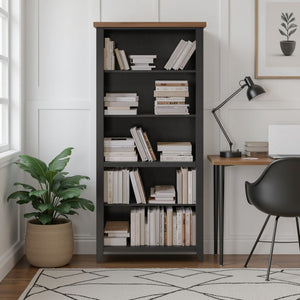 High 5 Shelf Bookcase - Black / Whiskey