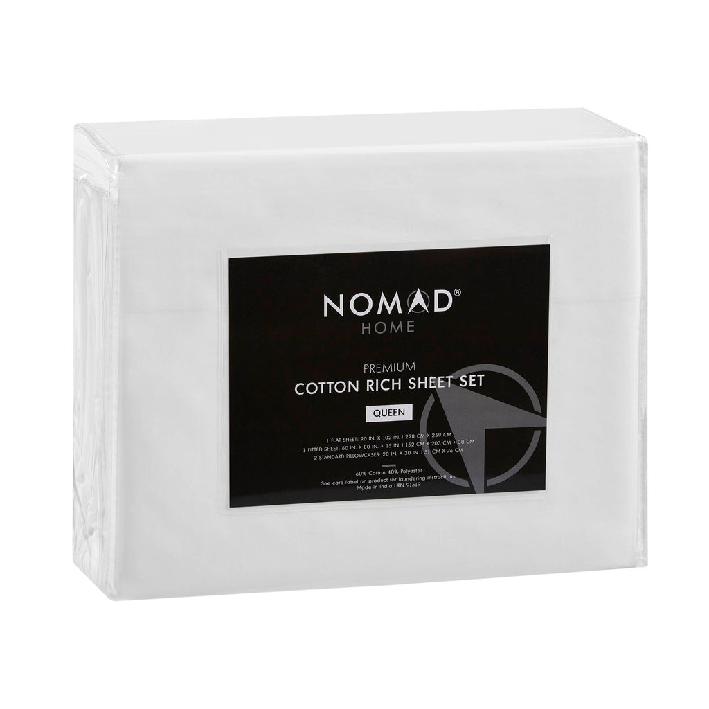 Percale Weave - Queen Premium Cotton Rich Sheet Set - Bright White
