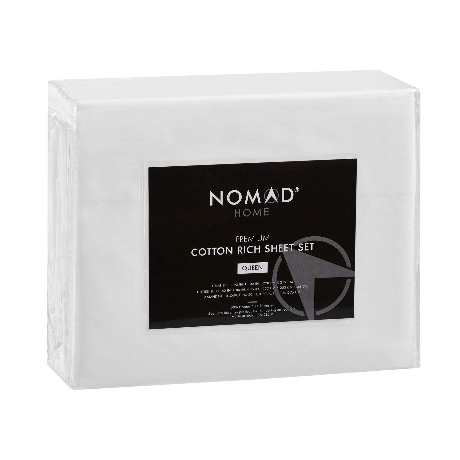 Percale Weave - Queen Premium Cotton Rich Sheet Set - Bright White