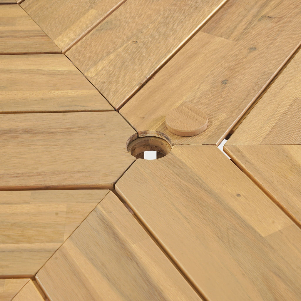 Outdoor Table With Umbrella Hole For Patio - Light Teak