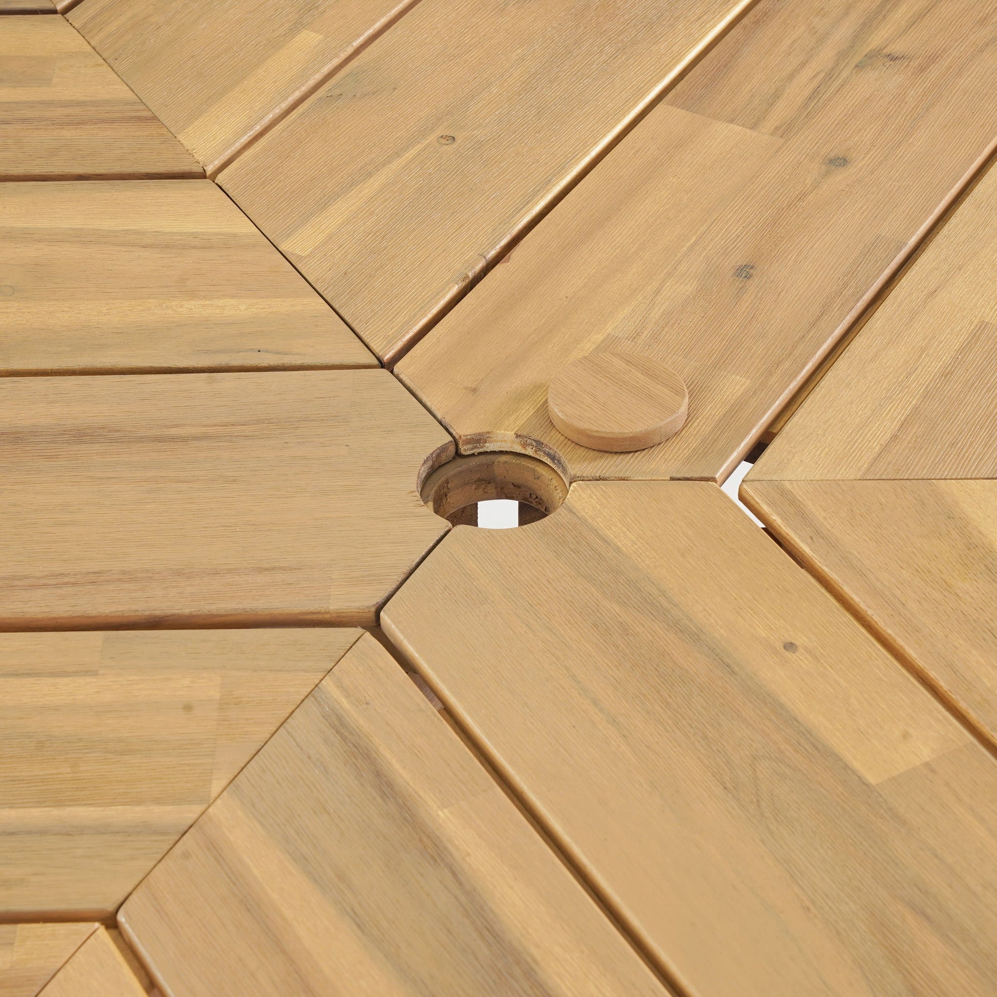 Outdoor Table With Umbrella Hole For Patio - Light Teak
