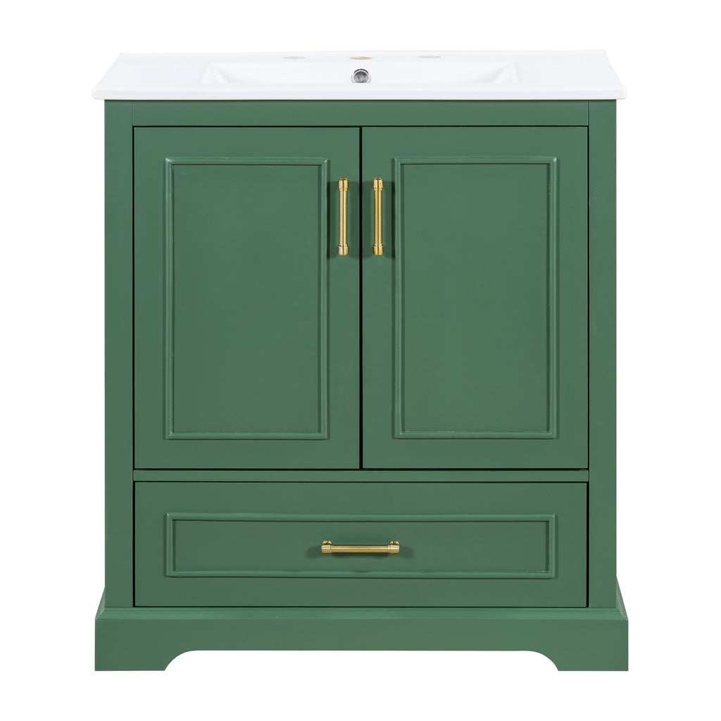 Bathroom Vanity With Sink, 1 Divided Drawer And 2 Soft Close Doors With Double Shelf