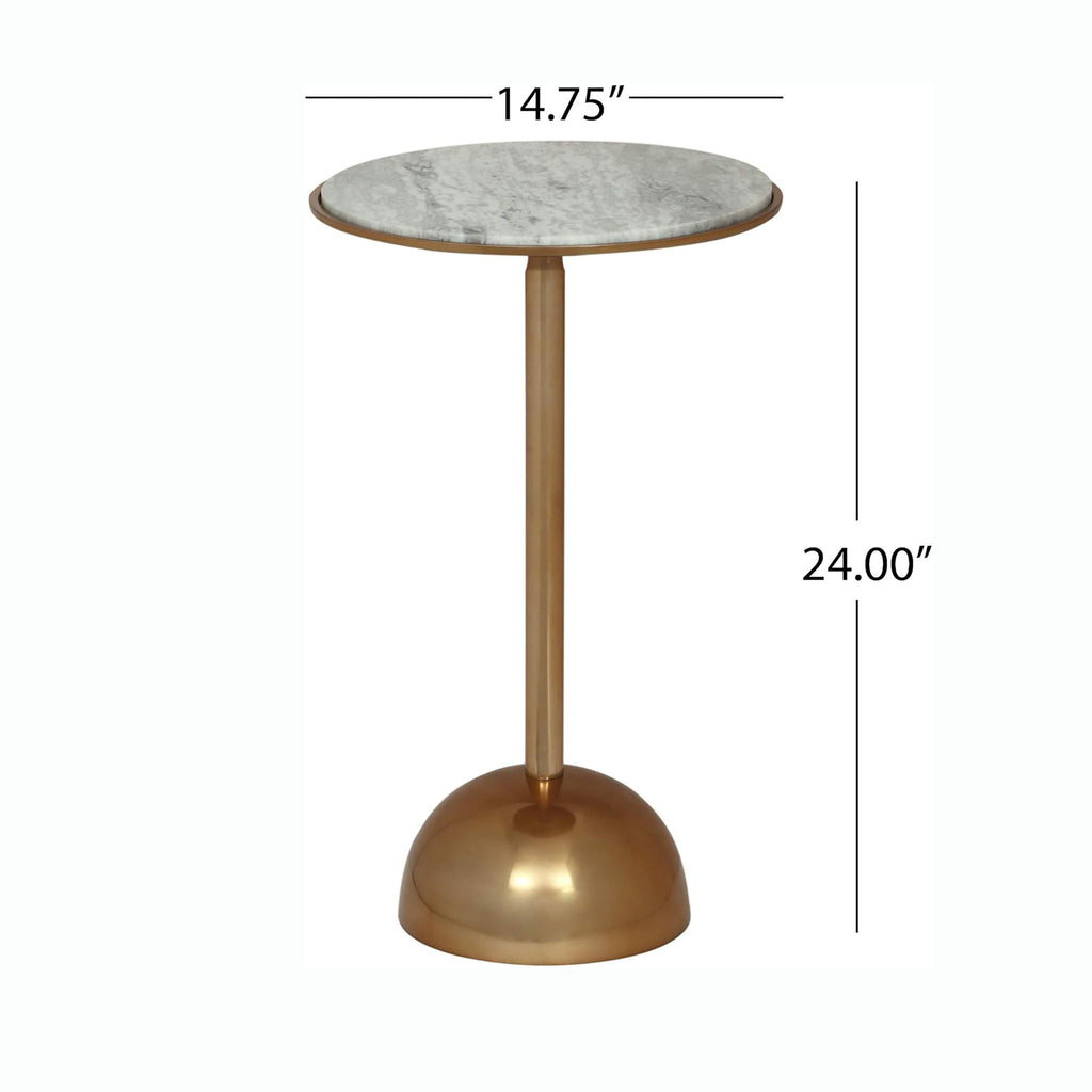 Modern Glam Aluminum Accent Table With Marble Table Top - Antique Brass / White