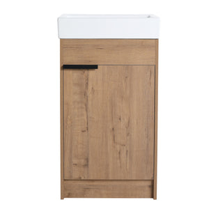 18" Bathroom Vanity With Top Sink, With Soft Closing Doors And Adjustable Interior Shelves - Imitative Oak