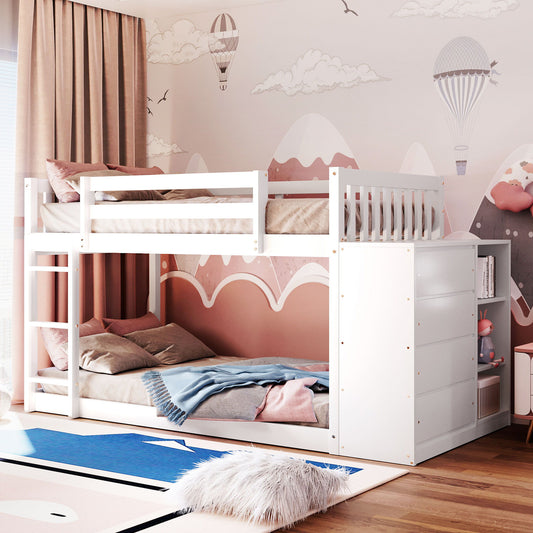 Gewnee - Twin-Over-Twin Bunk Bed With 4 Drawers And 3 Shelves - White