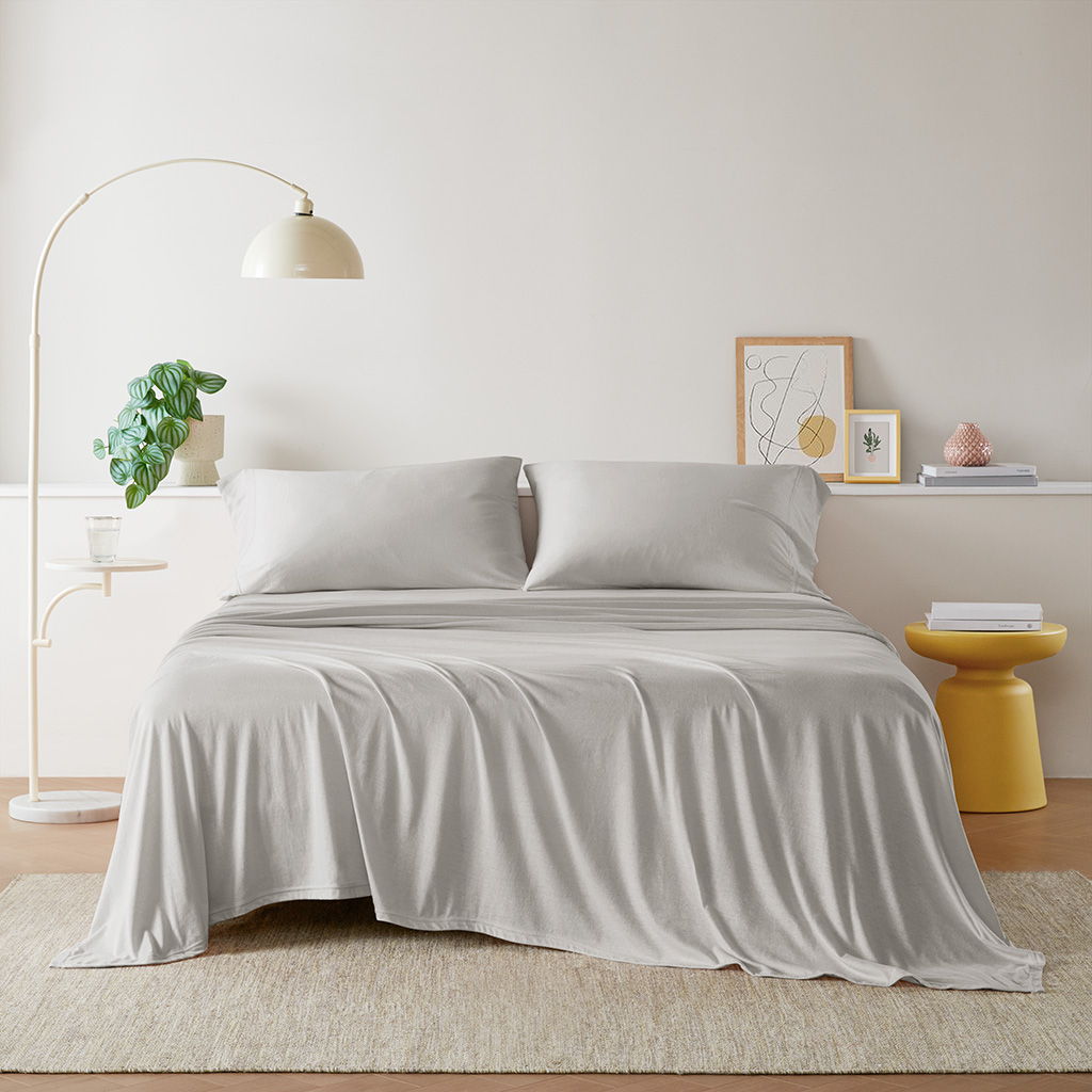 Blend Jersey Knit - 4 Piece King All Season Sheet Set - Gray