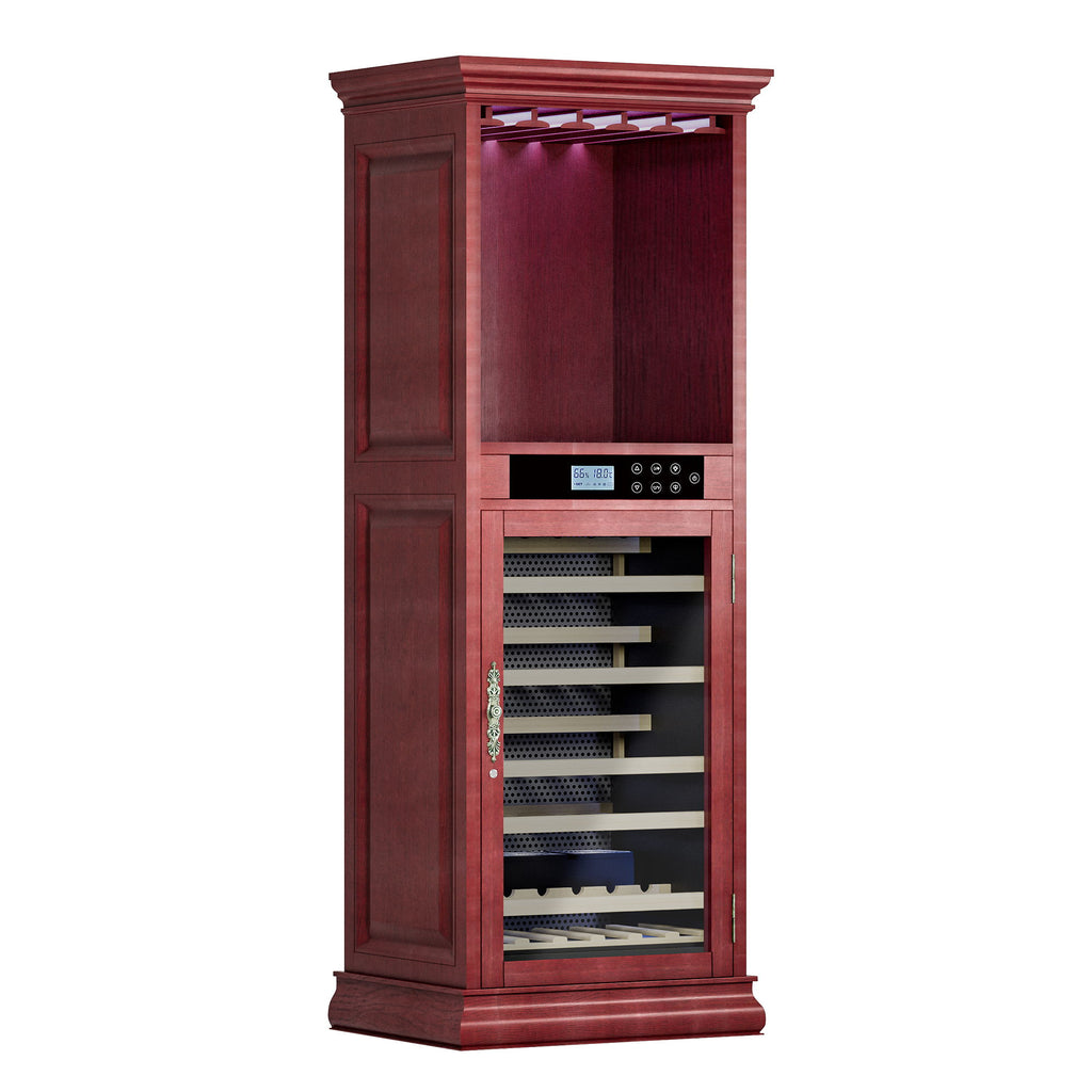 Single Zone Wine Cooler With Tempered Glass Door LED Lighting, 56 Bottle Capacity, Touch Screen Control - Cherry
