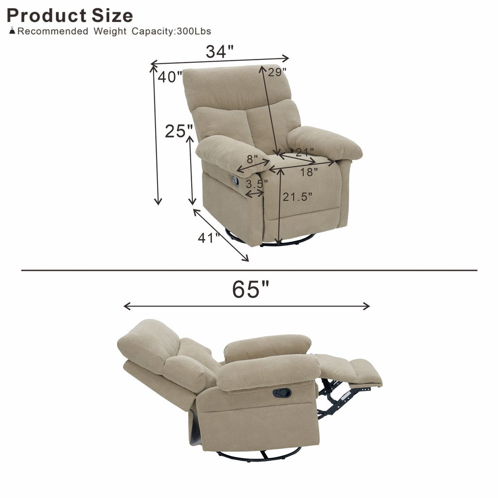 Swivel Rocker Recliner Chair With Manual Recline For Living Room