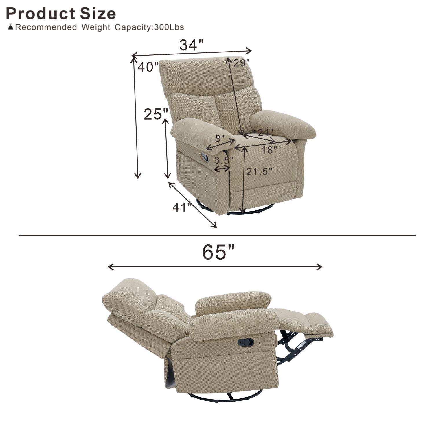 Swivel Rocker Recliner Chair With Manual Recline For Living Room