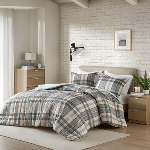 Blake - Plaid Twin Duvet Cover Set - Tan / Gray