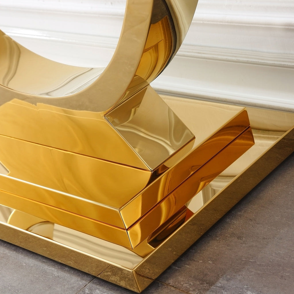 Modern Rectangular Marble Printing Console Table, U Shape Stainless Steel Base With Mirrored Finish