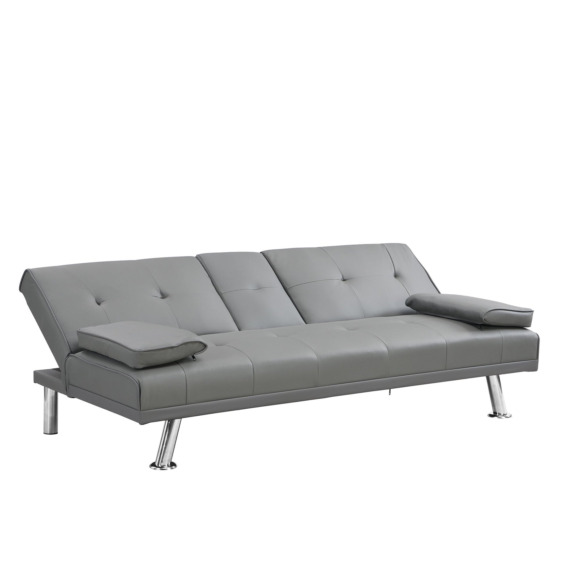 Modern Sofa Bed With Armrest 2 Holders, Wood Frame & Stainless Leg