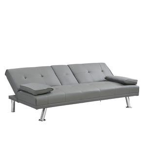 Modern Sofa Bed With Armrest 2 Holders, Wood Frame & Stainless Leg