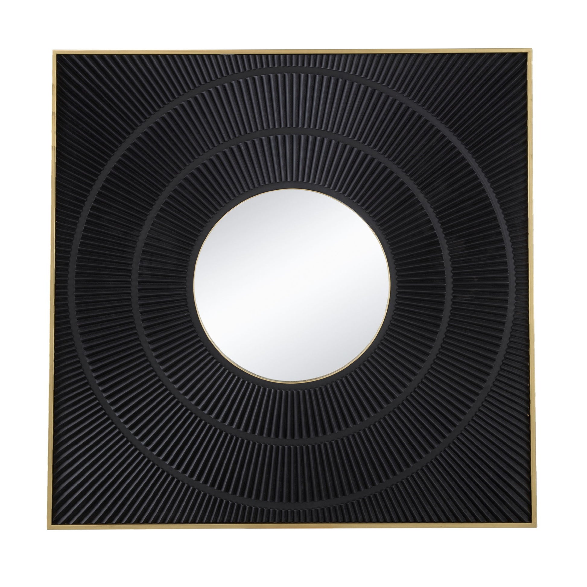 Square Carved Mirror With Pleated Design WithIron Frame, Neutral Colorway Wall Decor For Living Room Bathroom Entryway