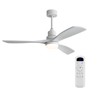 52" Blade Ceiling Fan With Remote Controlled LED Light And Quiet DC Motor - White