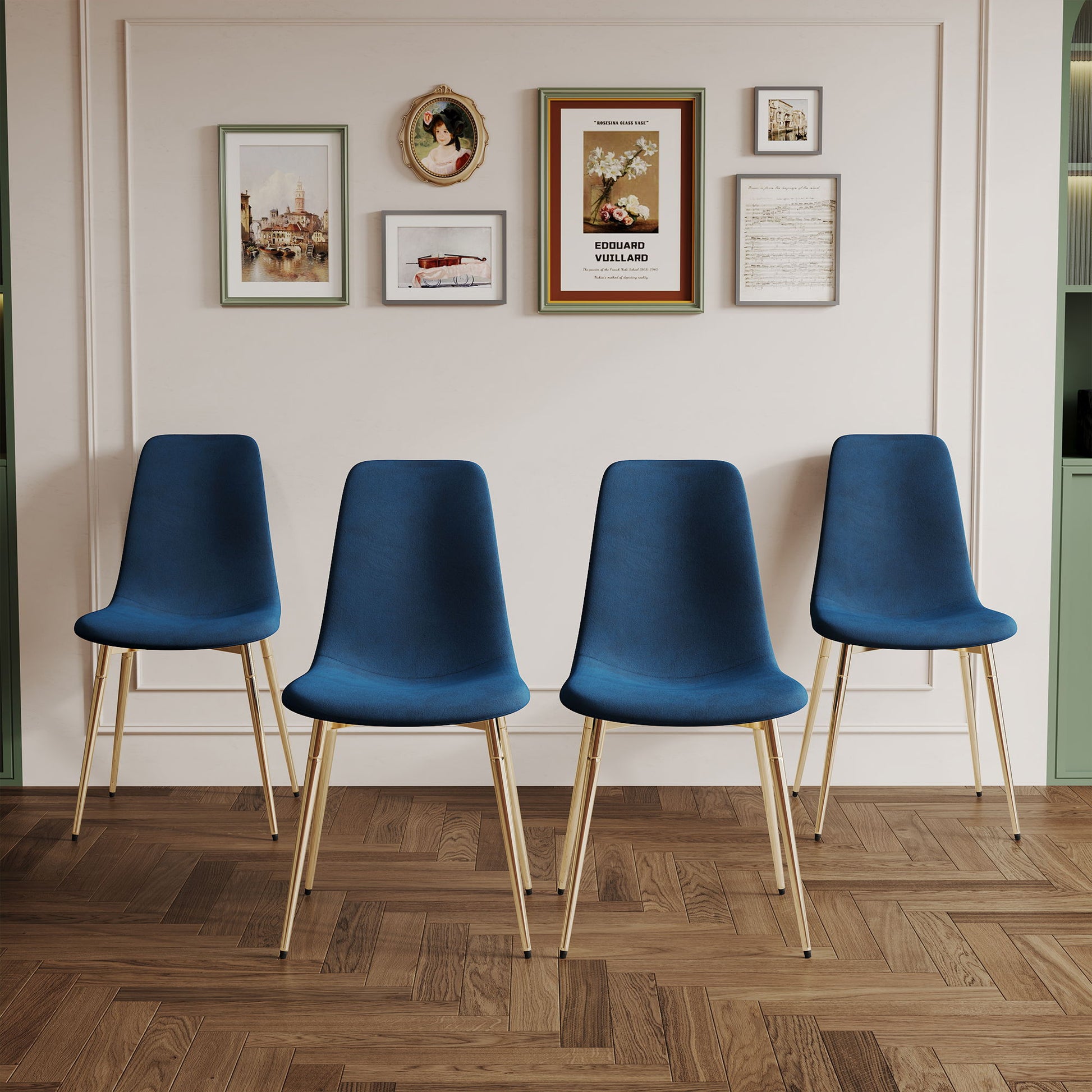 Fabric Dining Chairs, Upholstered Armless Accent Chairs, Classical Appearance And Metal Legs (Set of 4)