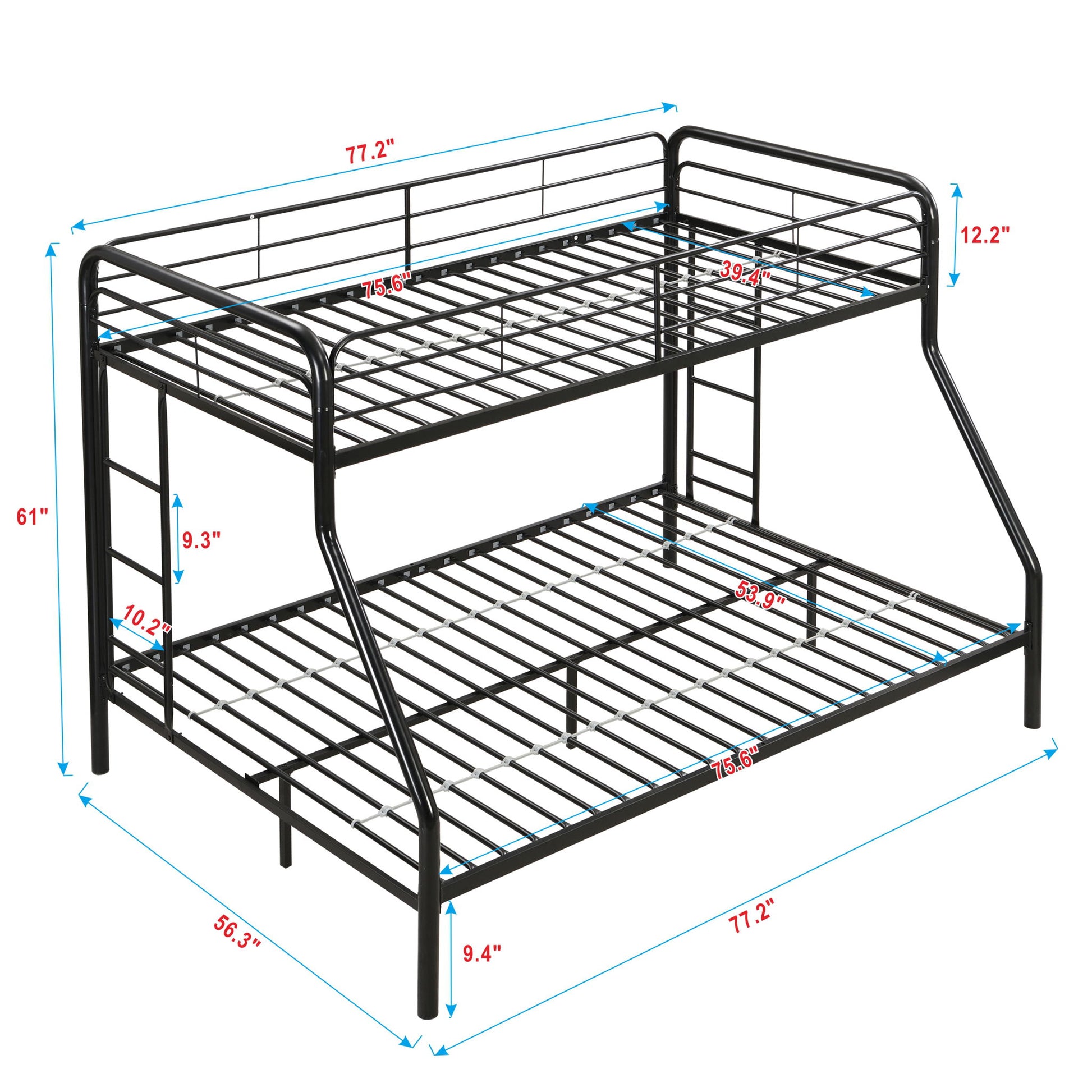 Modern Twin Over Full Metal Bunk Bed With Trundle And Dual Side Ladder And Metal Design - Black / Brown