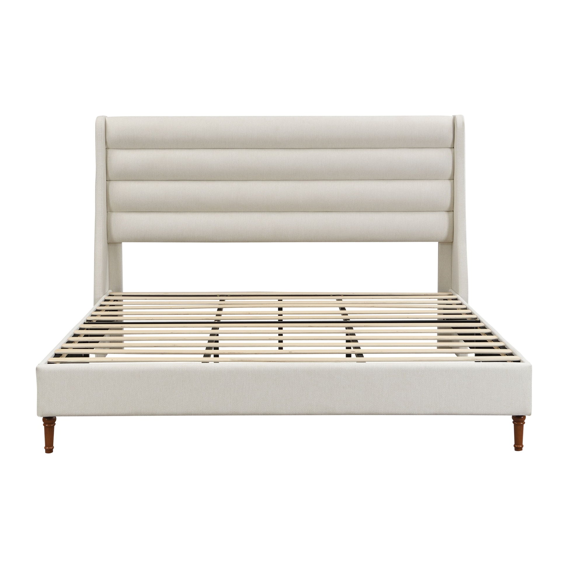 Modern Upholstered Platform Bed With Wave Shaped Headboard