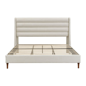 Modern Upholstered Platform Bed With Wave Shaped Headboard