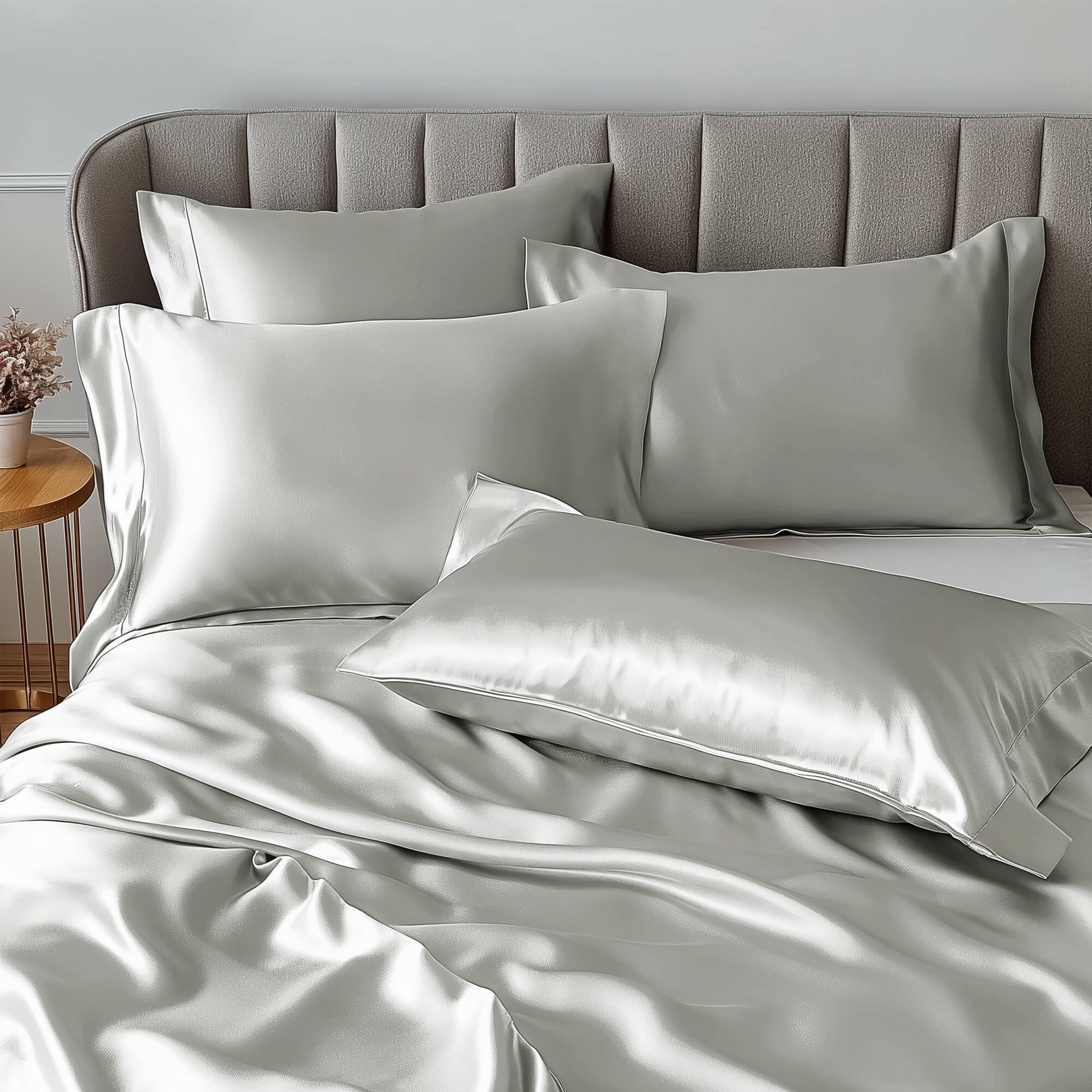 Satin - 4 Piece Twin Luxury Sheet Set - Light Gray
