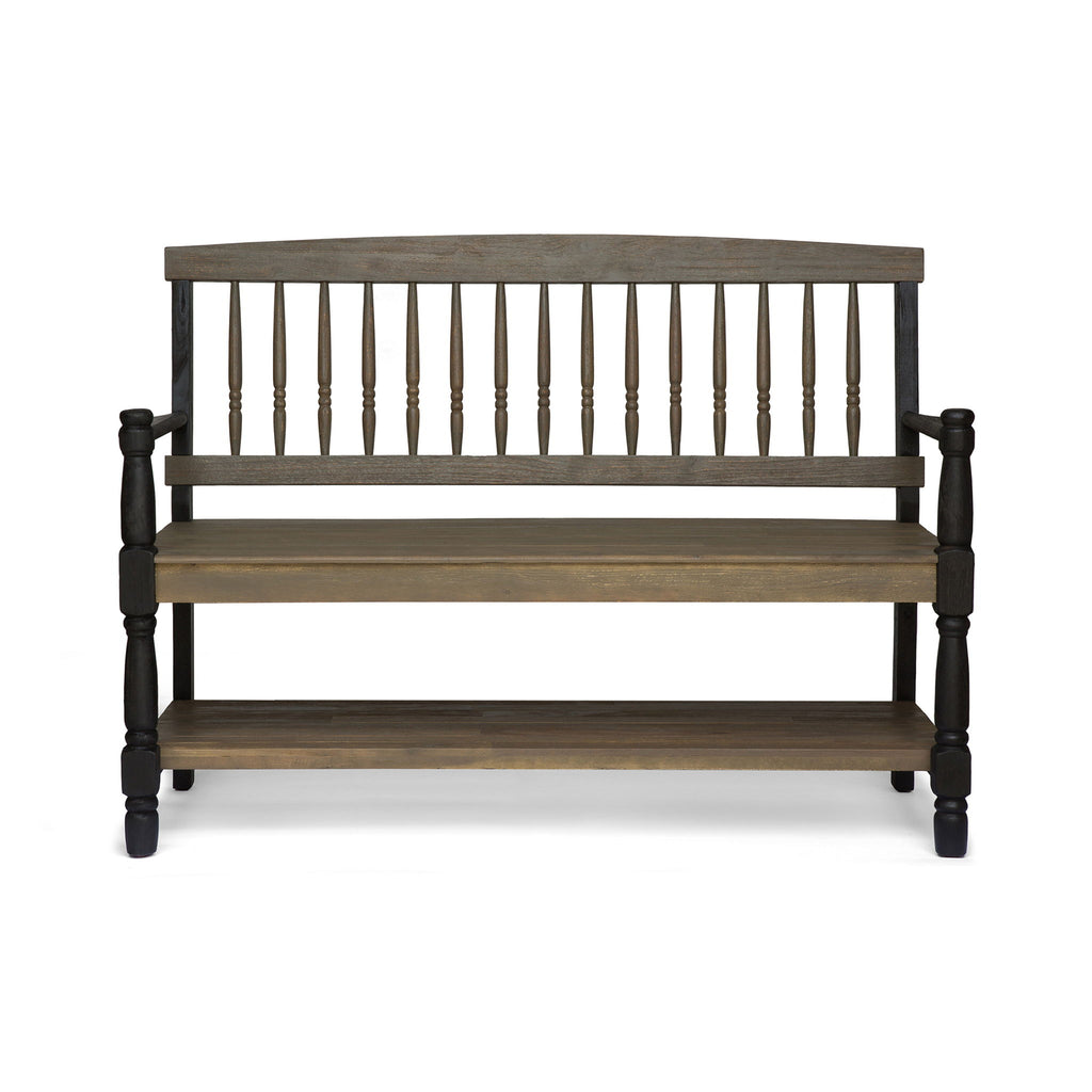 Slatted Bench With Built In Shelf