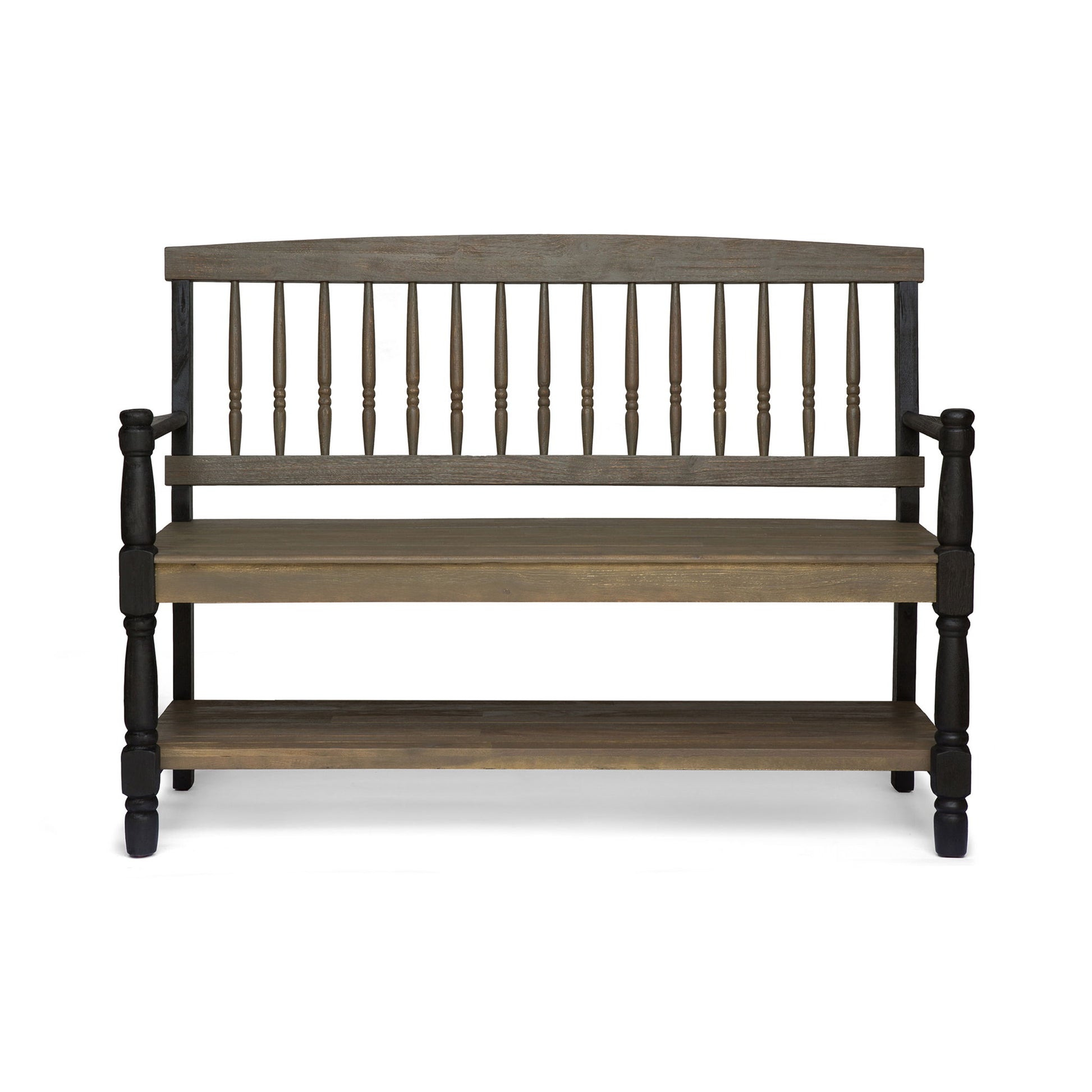 Slatted Bench With Built In Shelf