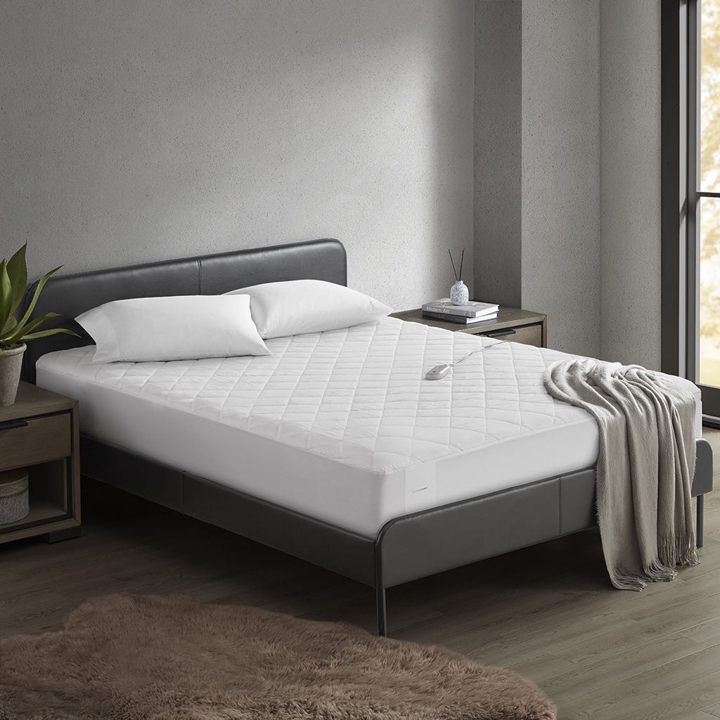 Embossed - Full Heated Mattress Pad - White