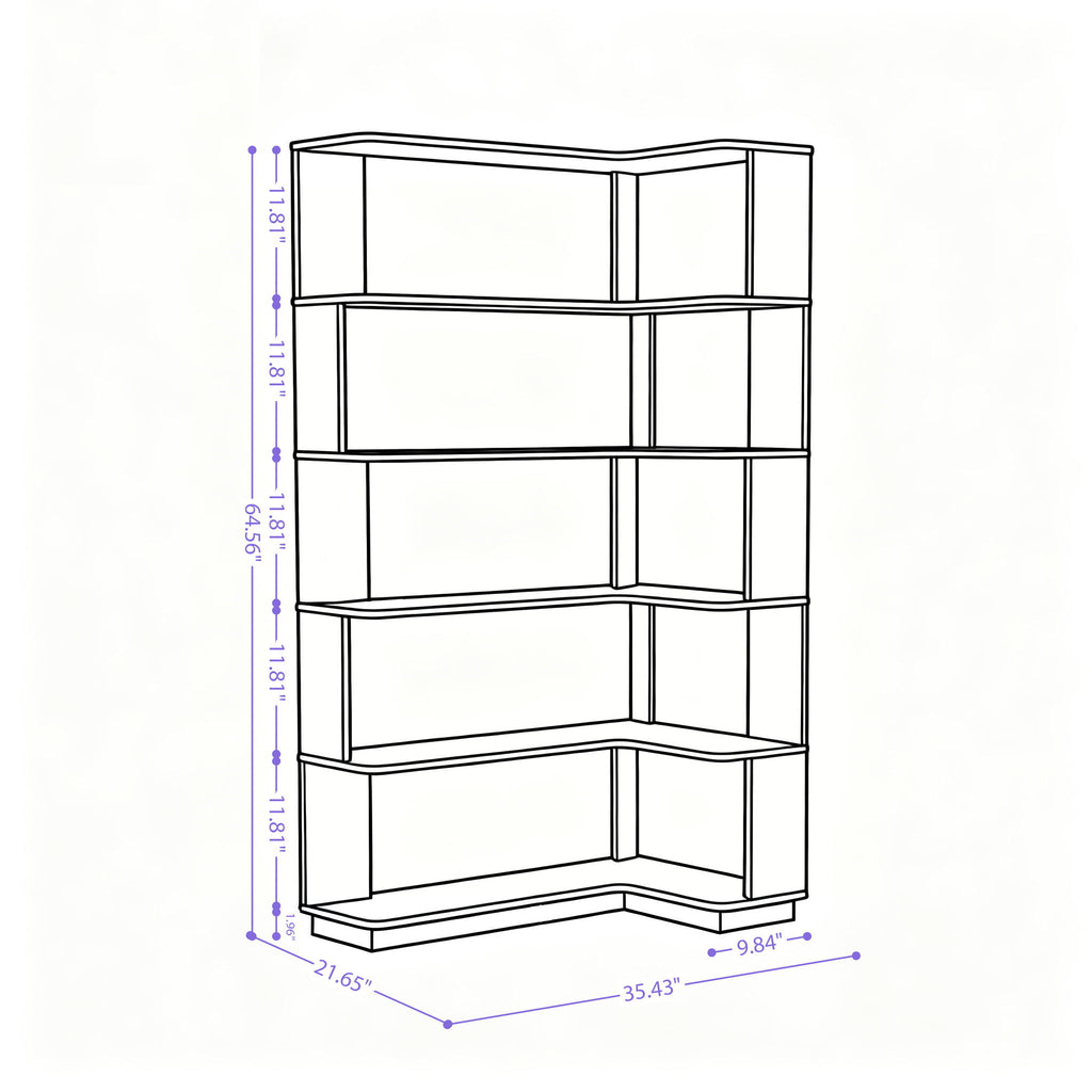 Ox Blood - Red 90Cm L-Shaped Freestanding Corner Bookshelf With Anti Tip Safety, Storage Cabinet For Living Room - Ox Blood Red