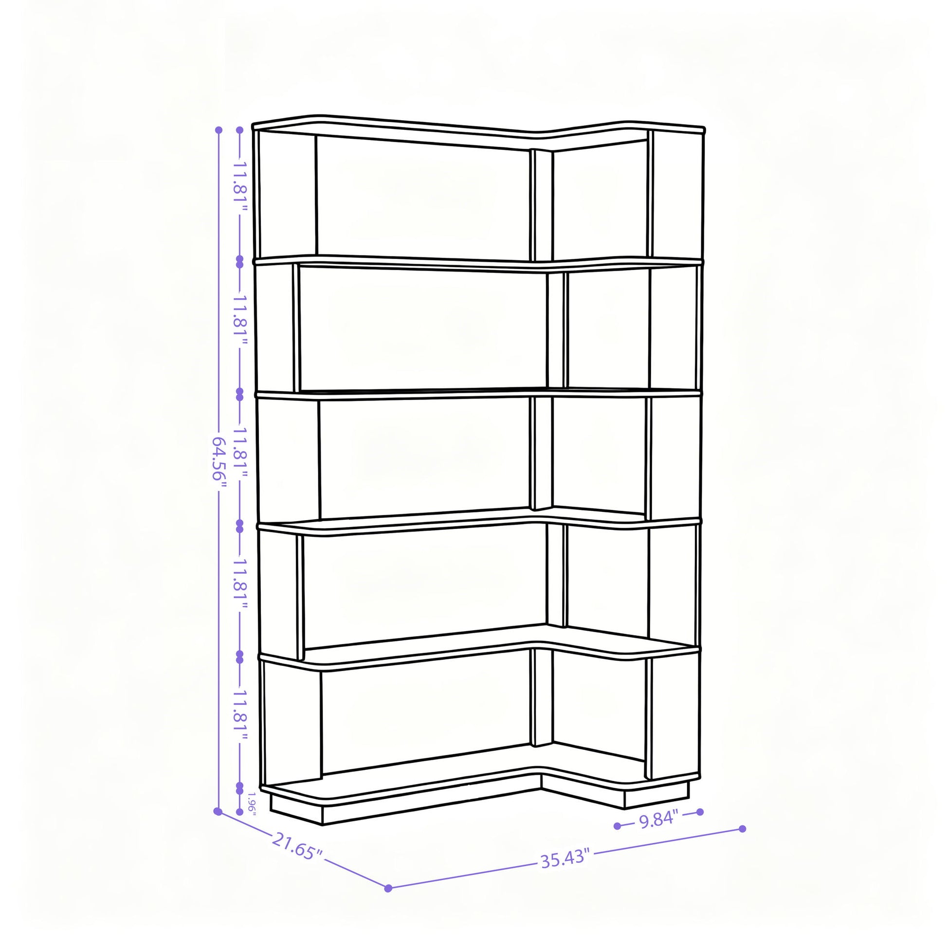 Ox Blood - Red 90Cm L-Shaped Freestanding Corner Bookshelf With Anti Tip Safety, Storage Cabinet For Living Room - Ox Blood Red