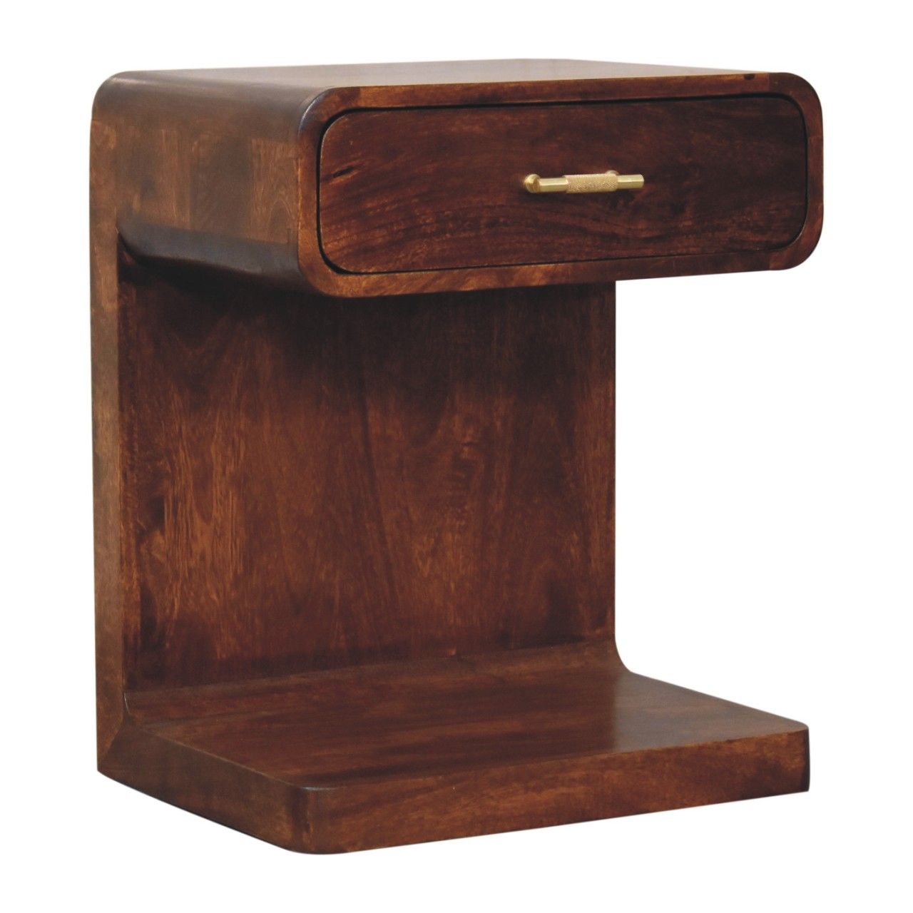 T Bar Rounded Bedside Table - Dark Brown