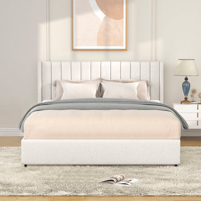 Anda - Queen Boucle Upholstered Platform Bed With Patented 4 Drawers Storage - Ivory