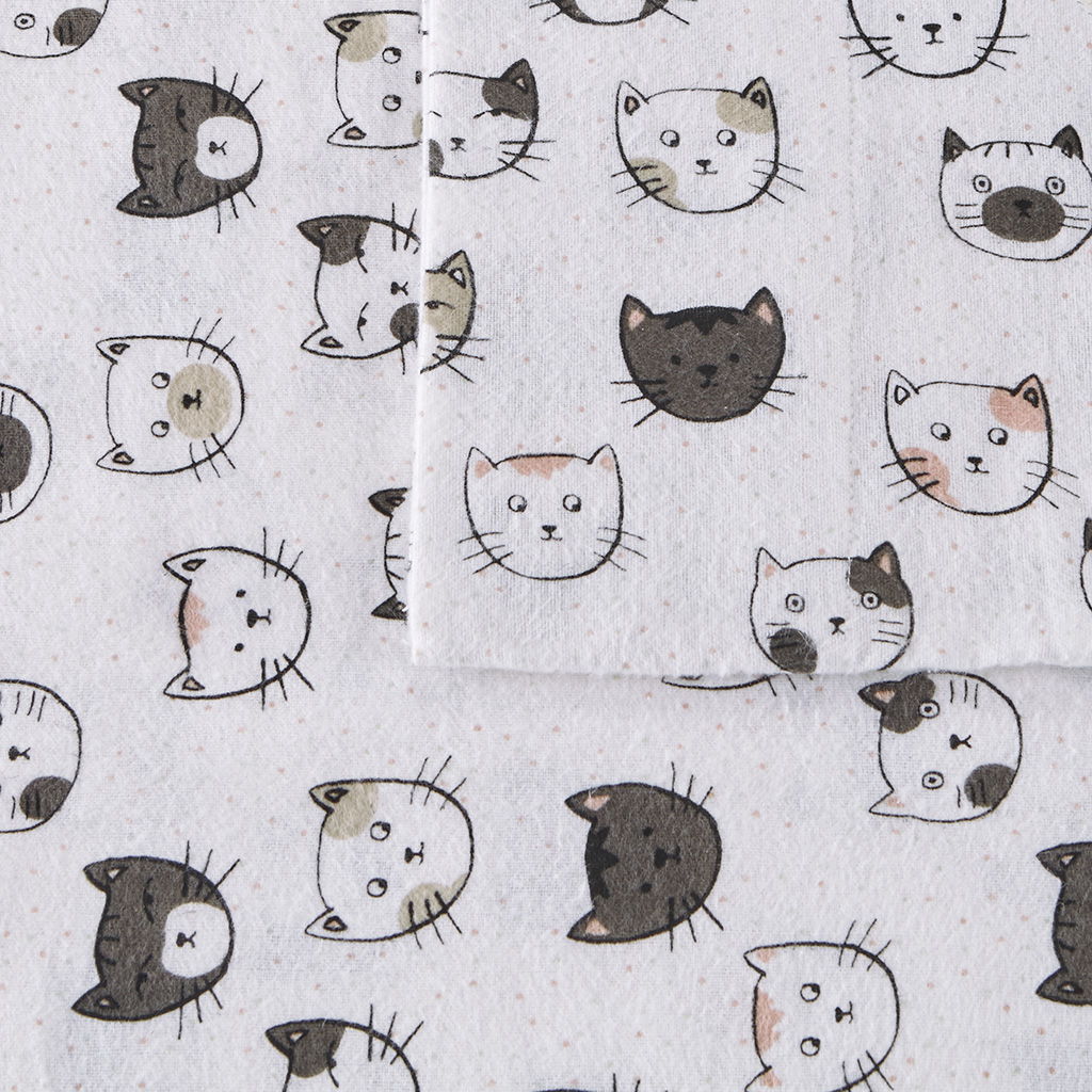 Cozy Soft - Twin Long Novelty Print Sheet Set - Gray / Pink Cats