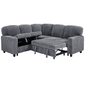 L-Shaped Sectional Sofa Bed With Pull Out Bed & Storage, 5 Seat Sleeper Couch With USB Charging For Living Room - Gray