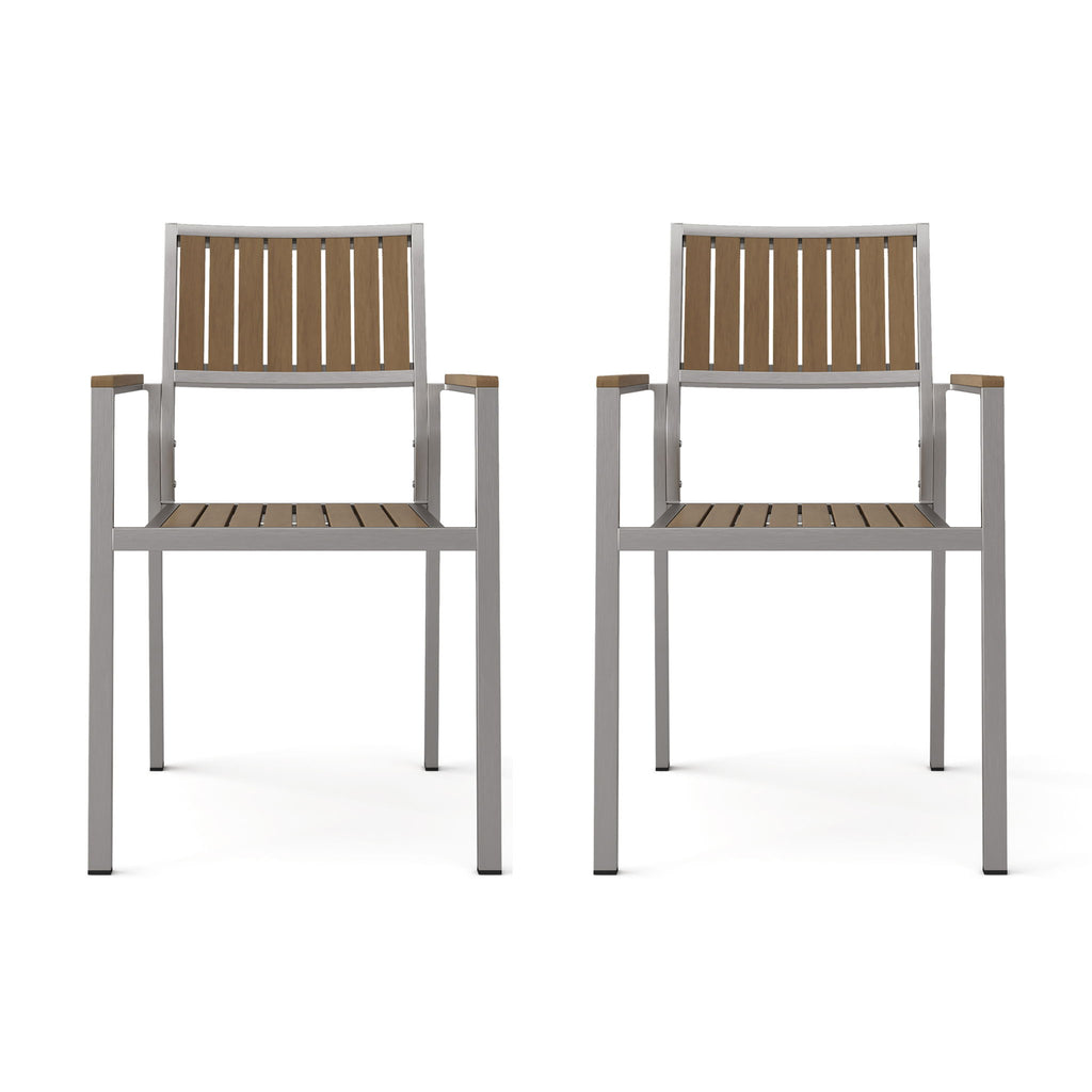 Stylish Modern Faux Wood & Aluminum Outdoor Dining Chairs, (Set of 2) - Natural
