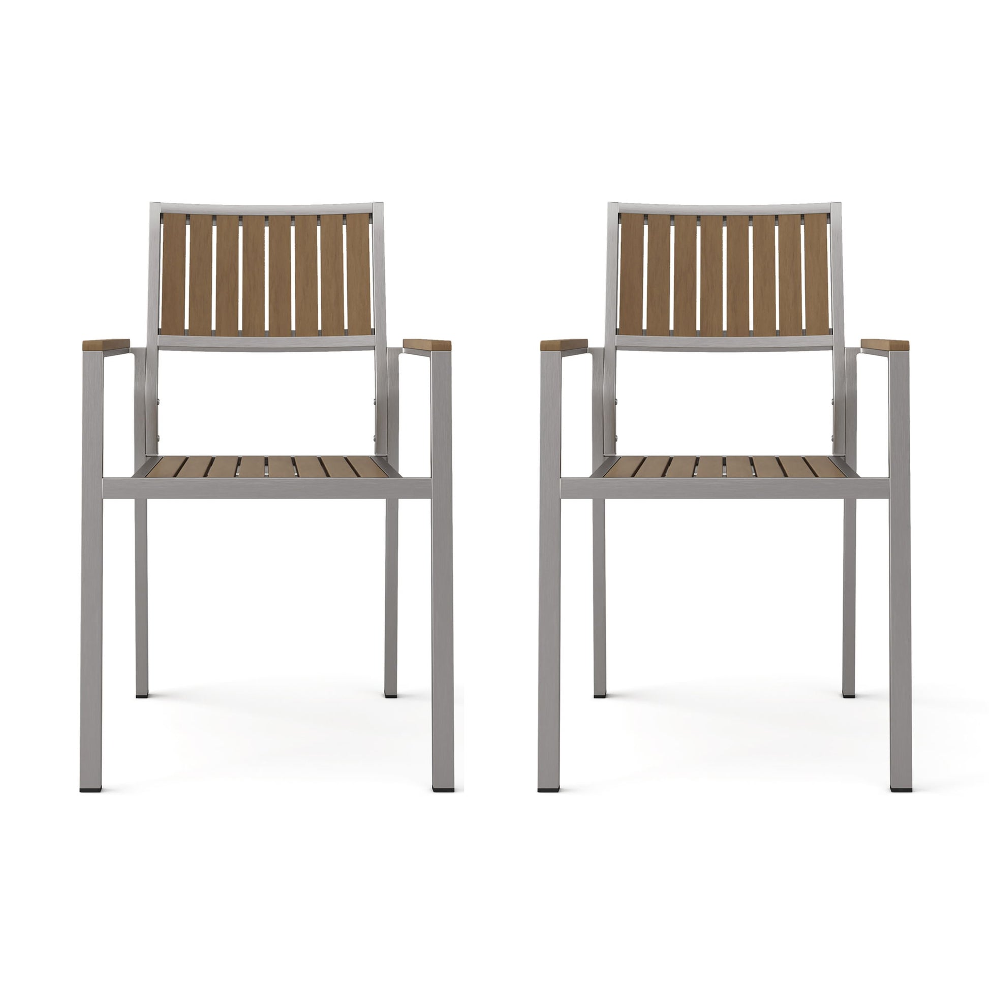 Stylish Modern Faux Wood & Aluminum Outdoor Dining Chairs, (Set of 2) - Natural