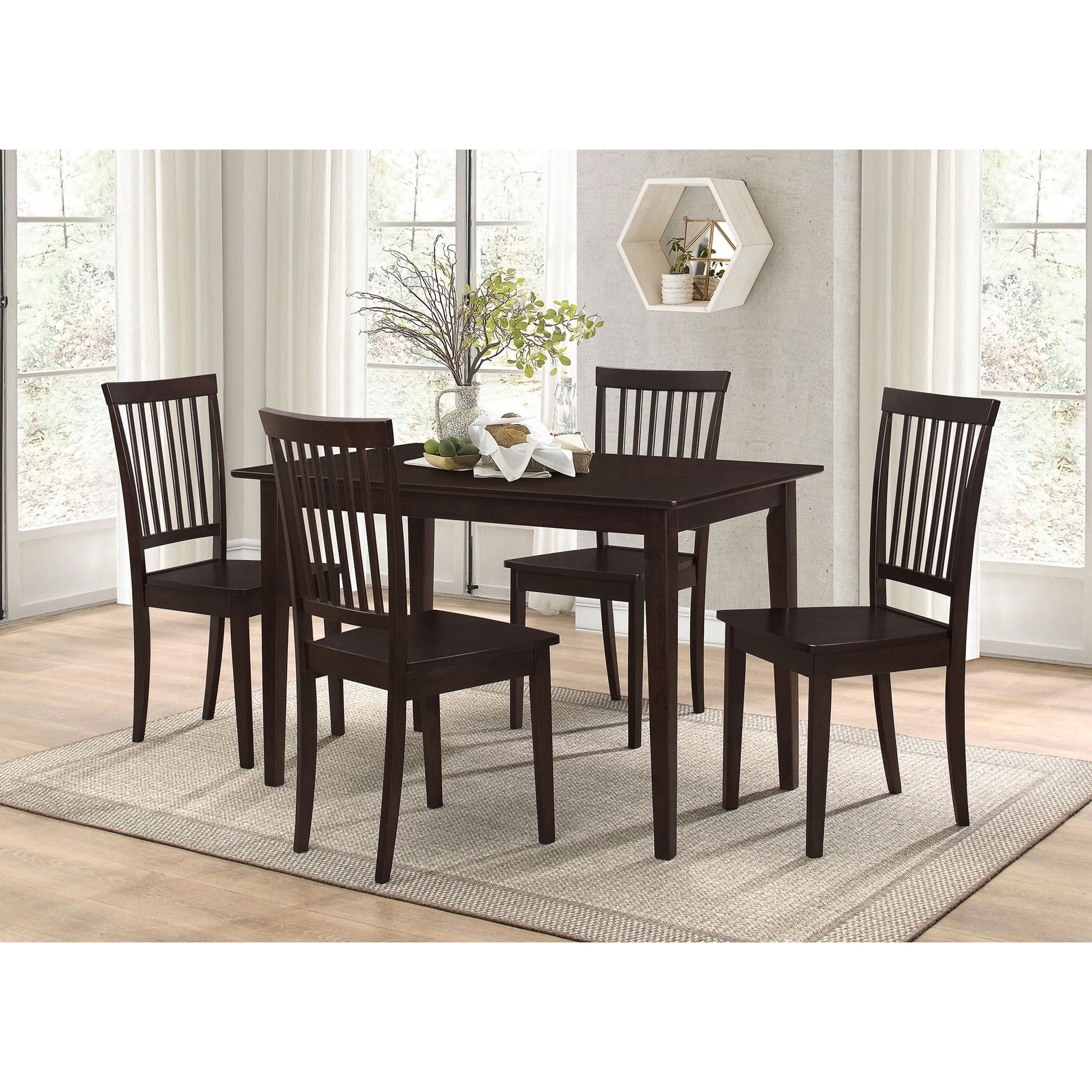 Stan - 5 Piece Dining Set With Rectangular Table And Slat Back Chairs - Cappuccino