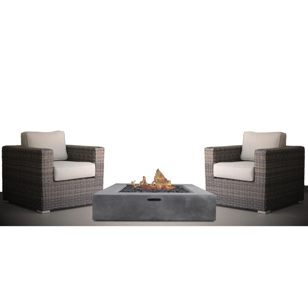 3 Piece Patio Rattan Furniture Set With Cushions Fire Pit - Brown