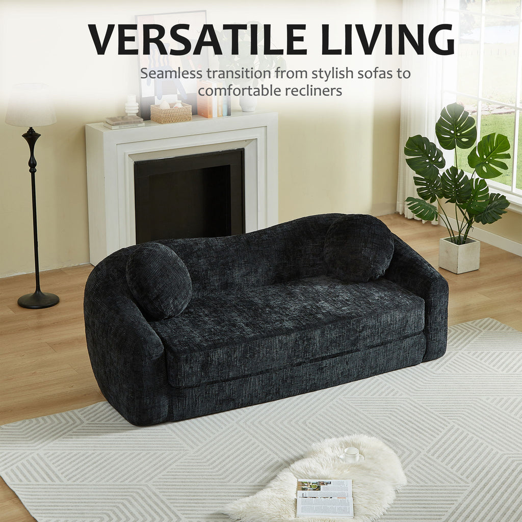 Curved Convertible Sofa, 2 In 1 Frameless Folding Sofa Bed With Pull Out Base And Deep Seat