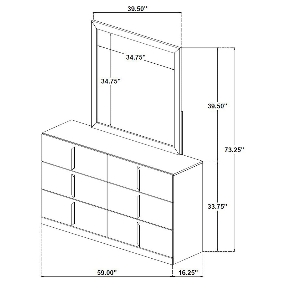 Lauryn - 6 Drawer Dresser With Mirror - Gloss White
