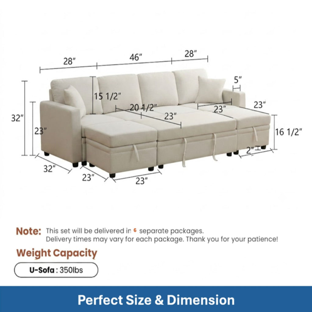 Extra Wide U - Shape Convertible Sleeper Sofa Bed With Dual Storage Ottoman