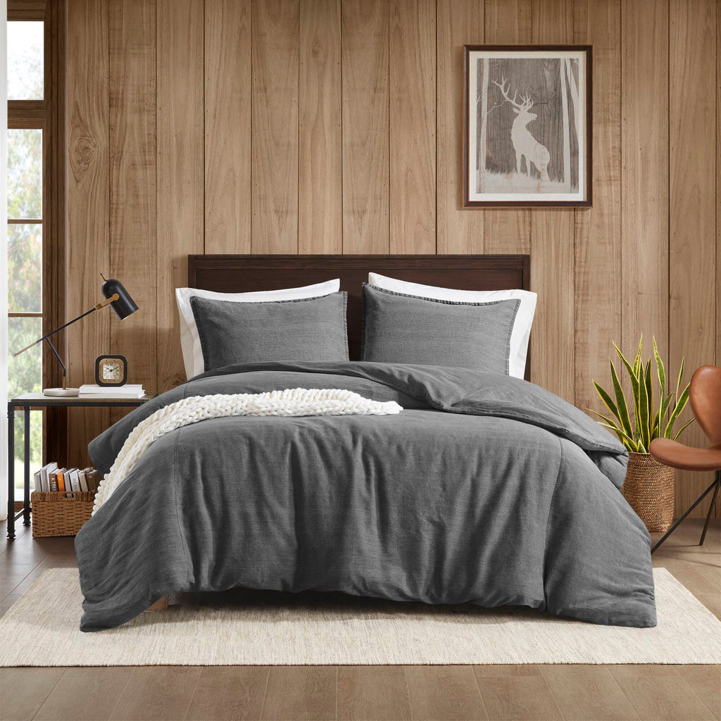 Mckenzie - 3 Piece Full/Queen Twill Washed Duvet Set - Gray